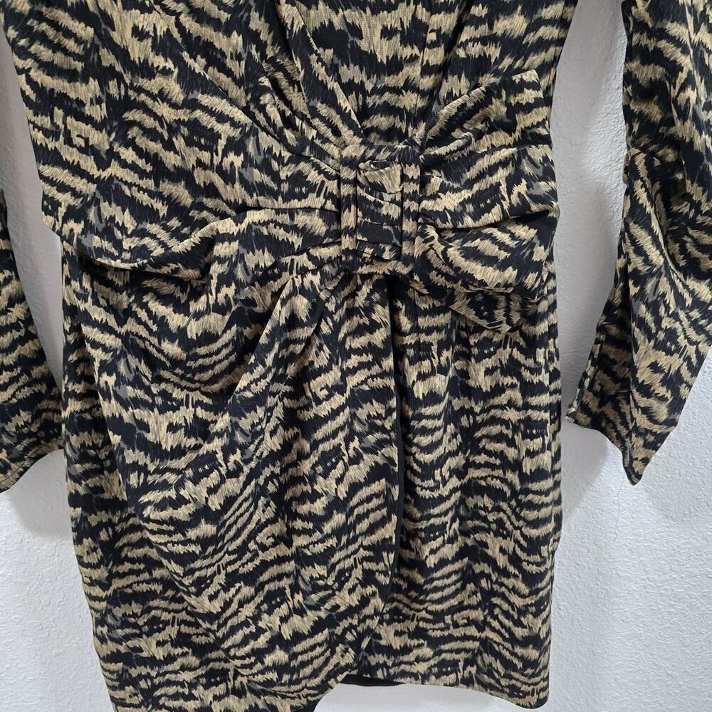 Bardot Animal Print Tracey Twist Black Puff Long Sleeves Mini Wrap Dress Size S - Picture 6 of 14